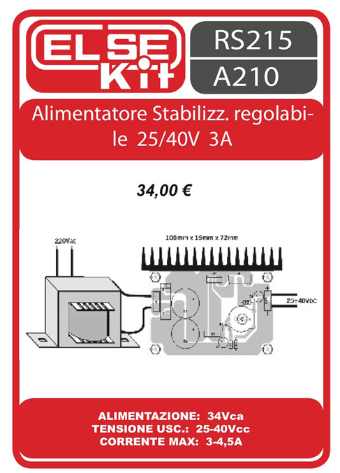 ELSE KIT RS215 Alimentatore Stabilizzato Regolabile 25-40V 3A Kit elettronico