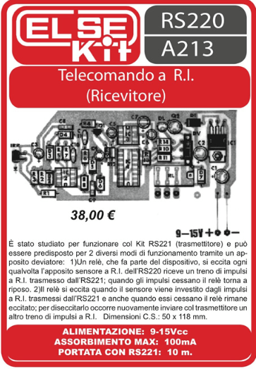 ELSE KIT RS220  Ricevitore per Telecomando a R.I. Kit elettronico