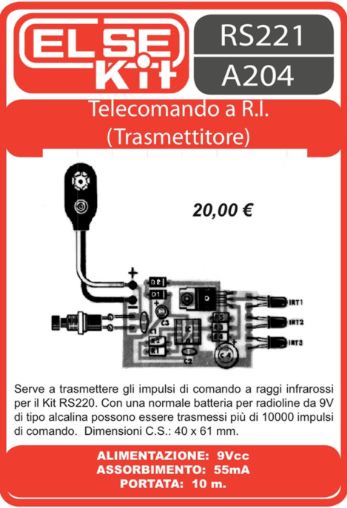 ELSE KIT RS221 Trasmettitore per Telecomando a R.I. Kit elettronico