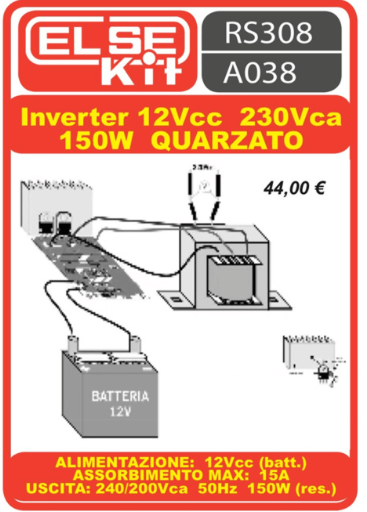 ELSE KIT RS308 Inverter 12Vcc 220Vca 150W Quarzato Kit elettronico