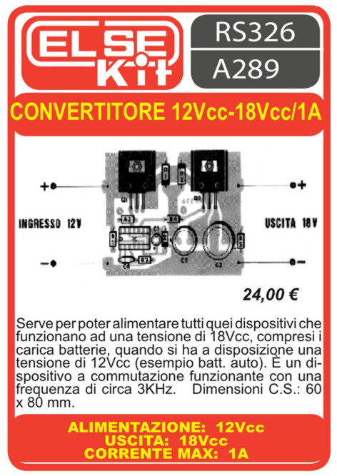 ELSE KIT RS326 Convertitore 12Vcc – 18Vcc