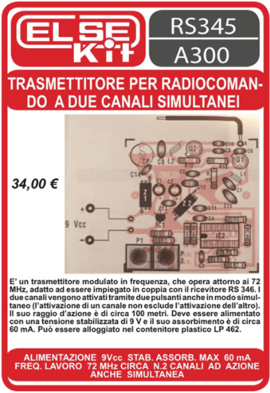 ELSE KIT RS345 Trasmettitore per Radiocomando a 2 Canali Simultanei Kit elettronico