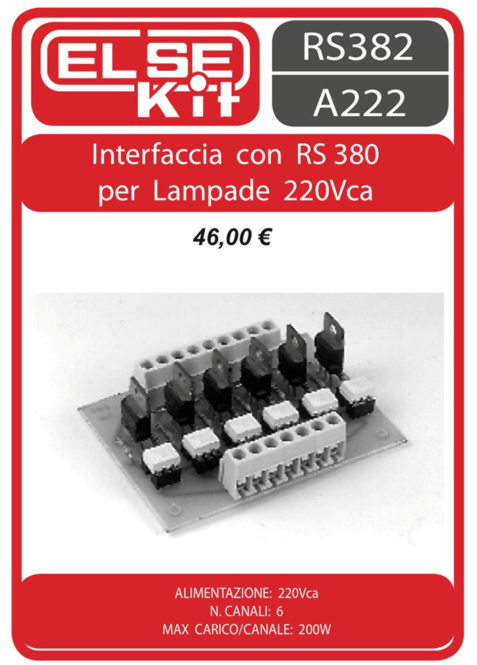 ELSE KIT RS382 Interfaccia con RS380 per Lampade 220Vca Kit elettronico