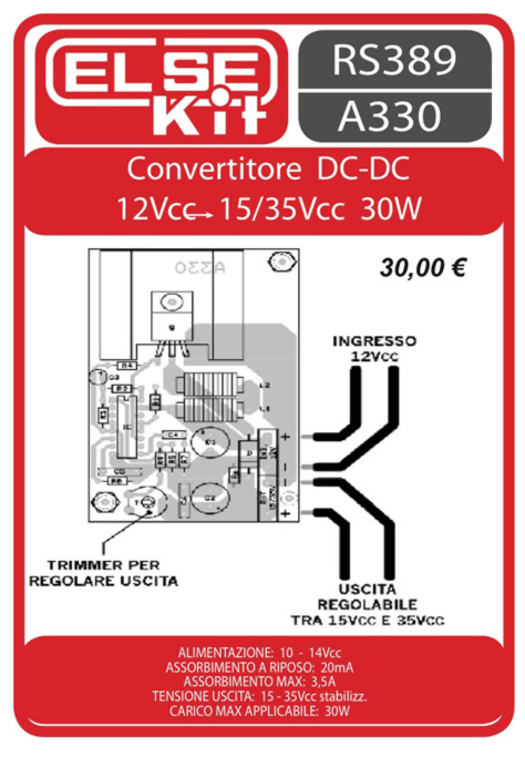 ELSE KIT RS389 Convertitore DC-DC 12Vcc-15/35Vcc 30W Kit elettronico