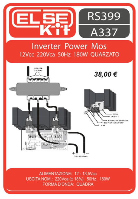 ELSE KIT RS399 Inverter Power Mos 12Vcc 220Vca 180W KIT elettronico