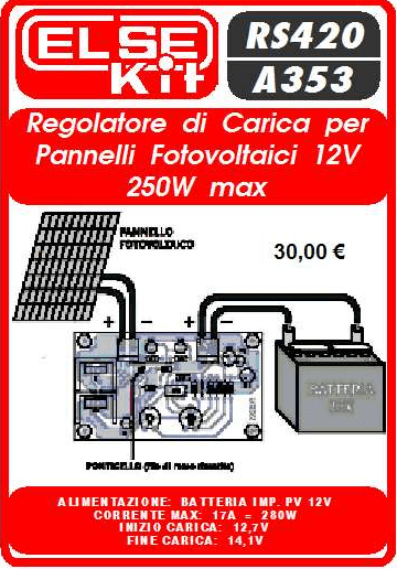 ELSE KIT RS420 Regolatore di Carica per Pannelli Fotovoltaici 12V 250W Kit elettronico